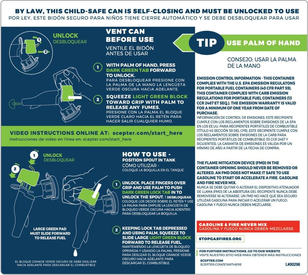 Scepter USA Gas Cans 2-Gallon Plastic Gasoline Can 3 Scepter USA Gas Cans 2-Gallon Plastic Gasoline Can - Image 3