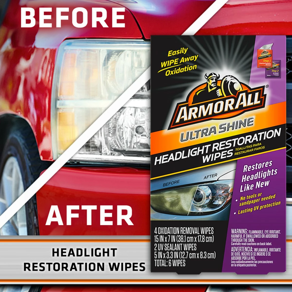 Armor All Car Exterior Cleaners Ultra Shine Headlight Restoration Wipes 6-Count Car Exterior Restoration Kit 6 Armor All Car Exterior Cleaners Ultra Shine Headlight Restoration Wipes 6-Count Car Exterior Restoration Kit - Image 6